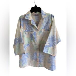 Cabrais Vintage pastel tropical print cropped button down top